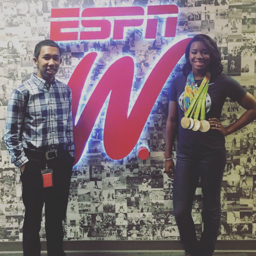 Sean Hurd ’08 (left) and Olympian gold medalist Simone Manuel (right)